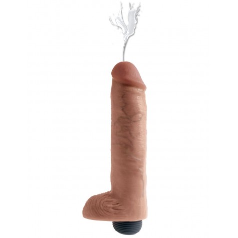 Кофейный фаллоимитатор King Cock 10" Squirting Cock с эффектом эякуляции - 25,4 см.