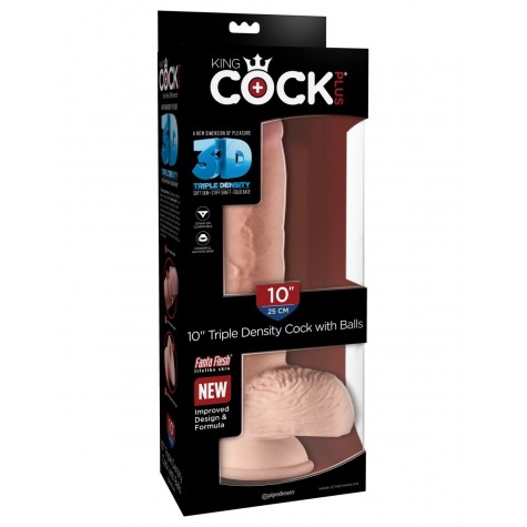 Телесный фаллоимитатор на присоске 10" Triple Density Cock with Balls - 26,7 см.